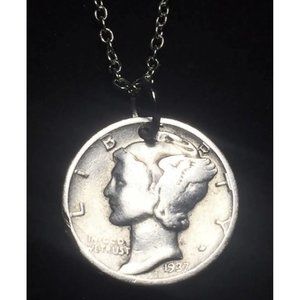 Random Date, Mercury Vintage 90% Silver Dime Coin Pendant & Chain. 🎁
